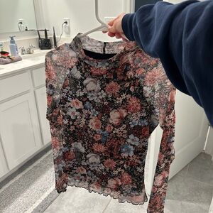 Amazon Floral Long Sleeve Mesh Blouse